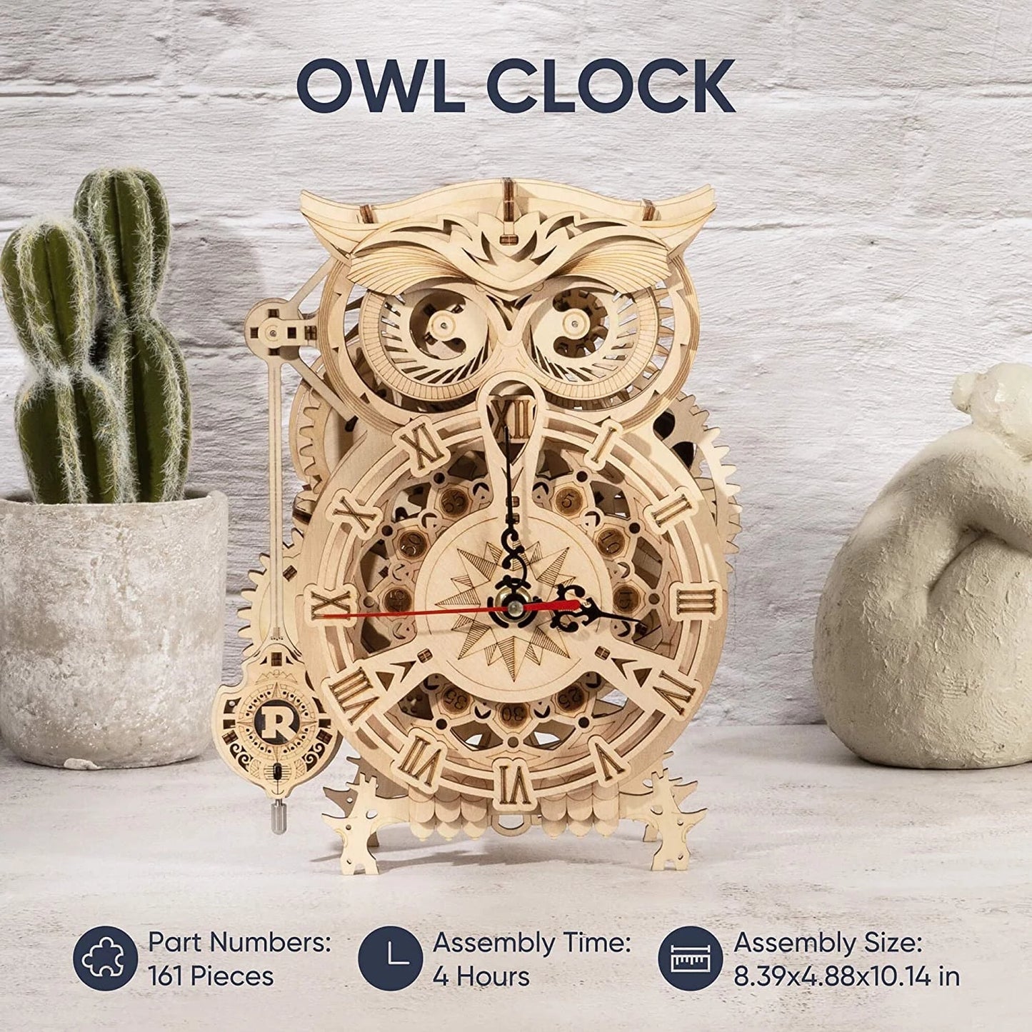 Creative DIY Toys 3D Owl Wooden Clock Building Block Kits For Children