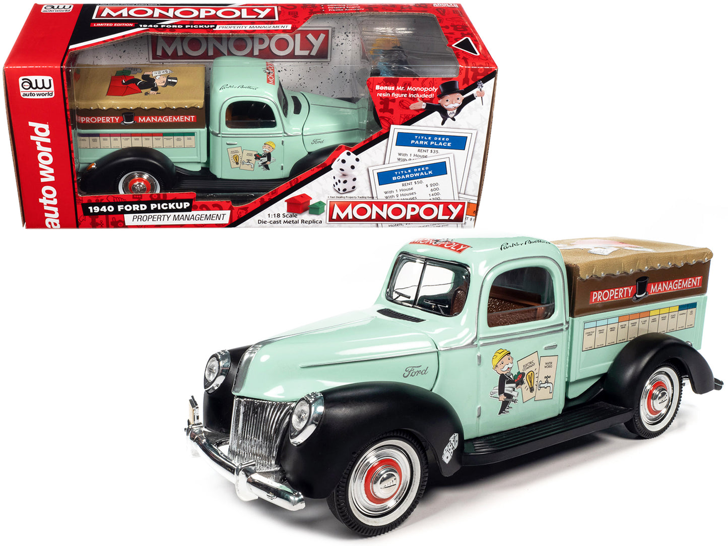 1940 Ford Pickup Truck Property Management Mr Monopoly 1/18 Diecast Model Car