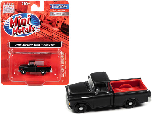1955 chevrolet cameo pickup truck matt black and red 1/87 (ho) scale model car