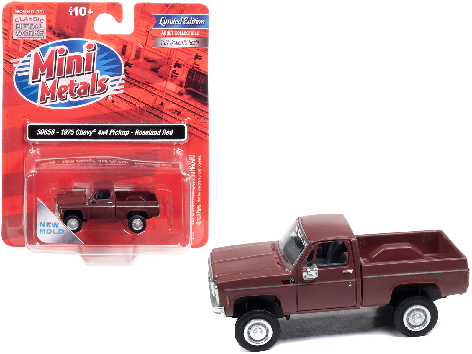 1975 chevrolet 4x4 pickup truck roseland red 1/87 (ho) scale model car