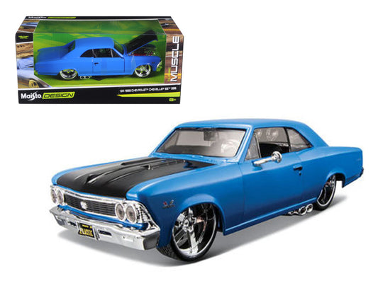 1966 chevrolet chevelle ss 396 blue with black hood "classic muscle" 1/24 diecast model car