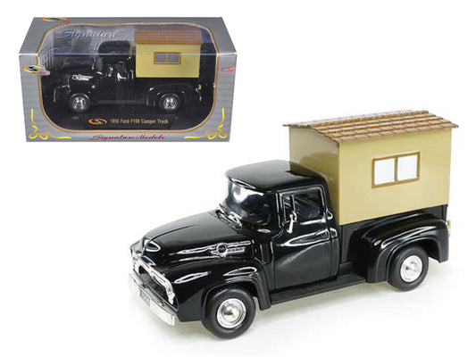 1956 ford f-100 pickup truck black with camper 1/32 diecast model car