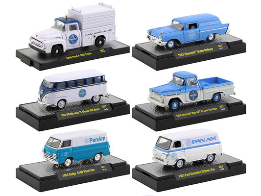 \auto trucks\" set of 6 pieces release 57 \"pan american world airways\" (pan am) in display cases 1/64 diecast model cars