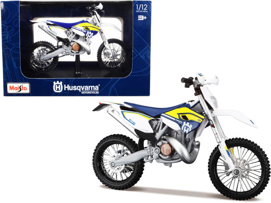 husqvarna fe 501 white and blue with yellow stripes 1/12 diecast motorcycle model