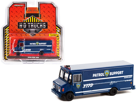 2019 step van dark blue auxiliary patrol support "new york city police department" (nypd) "h.d. trucks" series 22 1/64 diecast model car