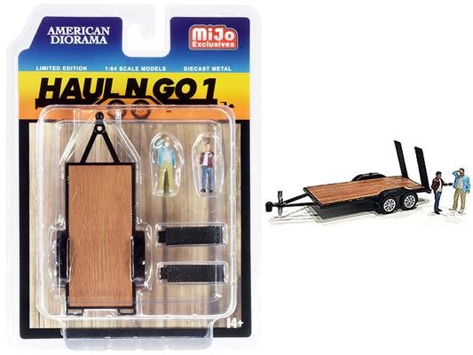 haul go trailer and figurines diecast set of pieces for 1/64 scale models