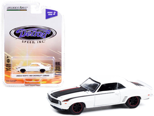 1969 chevrolet camaro (angelo vespi's) white with black and red stripes "detroit speed inc." series 2 1/64 diecast model car