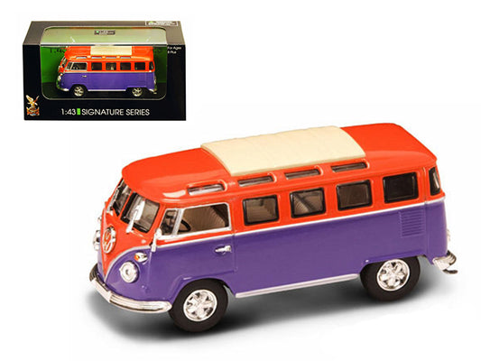 1962 volkswagen microbus van bus orange/purple 1/43 diecast car