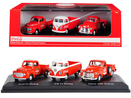 \classic pickups\" gift set of 3 pickup trucks \"coca cola\" 1/72 diecast model cars
