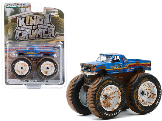1996 ford f-250 monster truck "bigfoot #7" blue (dirty version) "kings of crunch" series 7 1/64 diecast model car