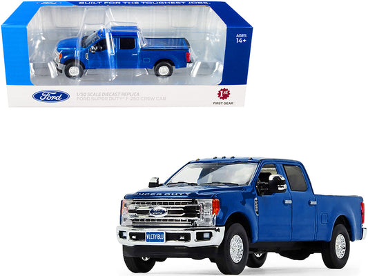 ford f-250 super duty pickup truck velocity blue metallic 1/50 diecast model car
