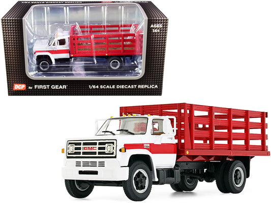 gmc 6500 stake truck white and red 1/64 diecast model