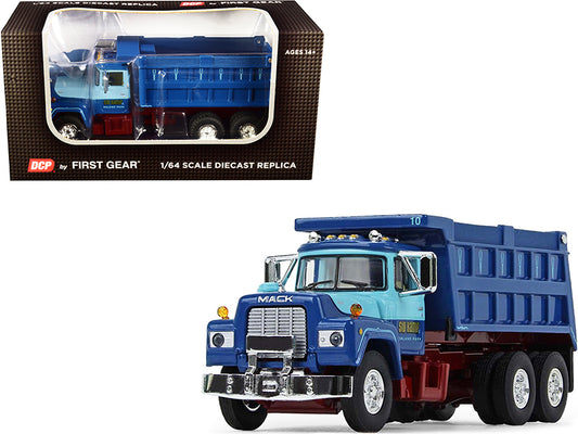 mack r model tandem axle dump truck "sid kamp" dark blue and light blue 1/64 diecast model