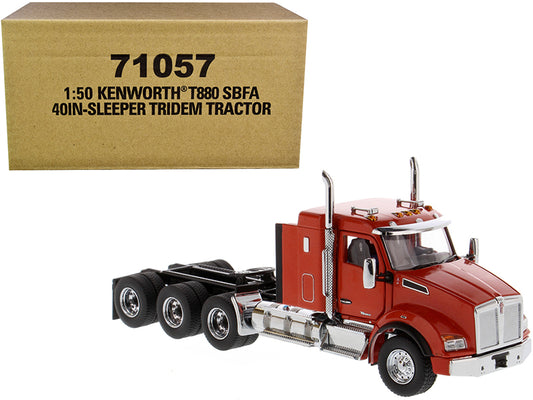 kenworth t880 sbfa 40" sleeper cab tridem truck tractor orange 1/50 diecast model