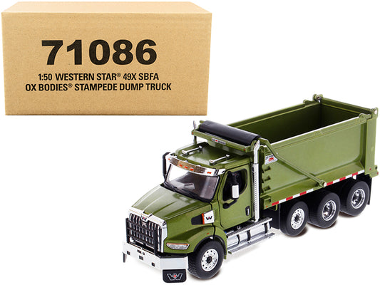 western star 49x sbfa ox bodies stampede dump truck olive green metallic "transport series" 1/50 diecast model