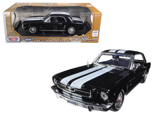 1964 1/2 ford mustang hard top black with white stripes 1/18 diecast model car