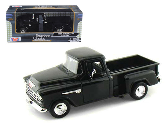 1955 chevrolet 5100 stepside pickup truck black 1/24 diecast car model