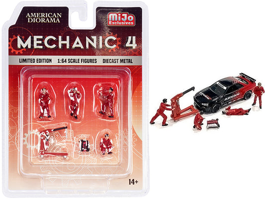 "mechanic 4" 6 piece diecast set (4 figurines and 2 accessories) for 1/64 scale models
