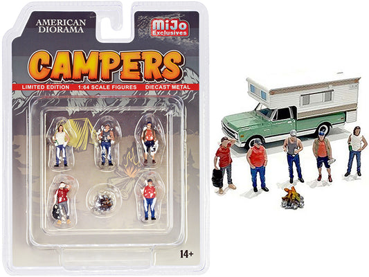 "campers" 6 piece diecast set (5 figurines and 1 accessory) for 1/64 scale models