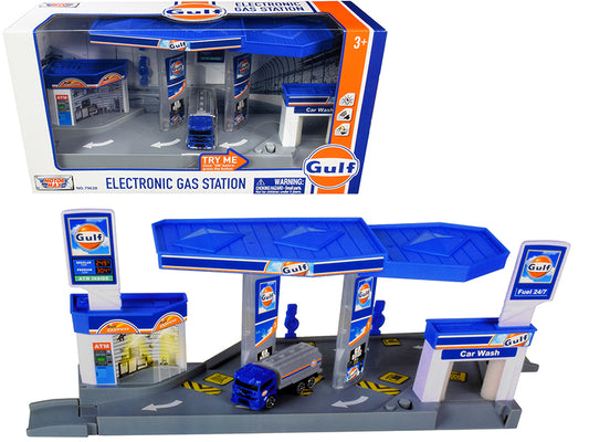 gulf electronic gas station diorama with light and sound tanker truck 1/64 model