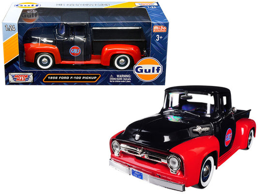 1956 ford f-100 pickup truck \gulf\" dark blue and red 1/24 diecast model car