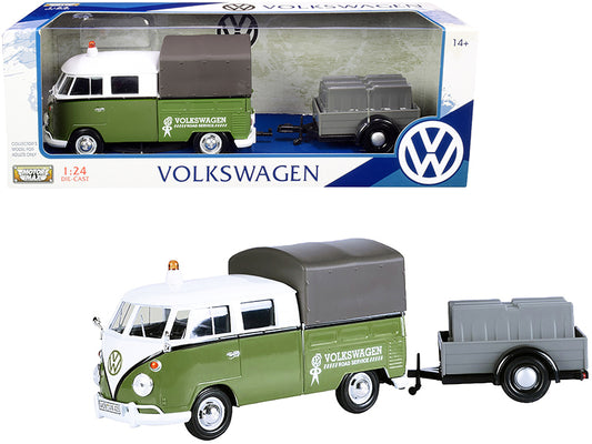 volkswagen t1 pickup with canopy and trailer road service 1/24 diecast model car