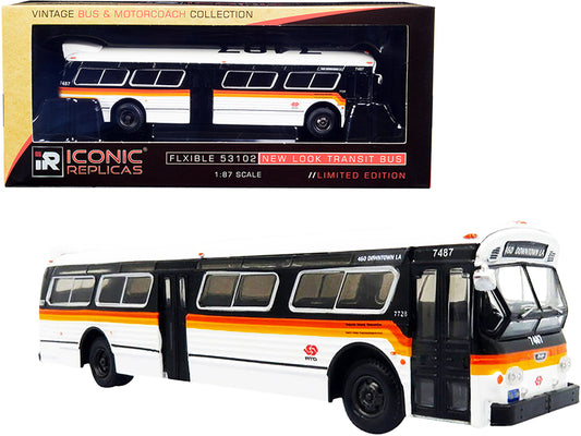flxible 53102 transit bus #460 "downtown la" rtd los angeles (california) white and black with stripes "vintage bus & motorcoach collection" 1/87 (ho) diecast model