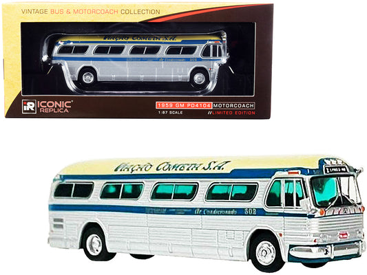 1959 gm pd4104 motorcoach bus "s. paulo - rio" "viacao cometa s.a." (brazil) silver and cream with blue stripes "vintage bus & motorcoach collection" 1/87 (ho) diecast model