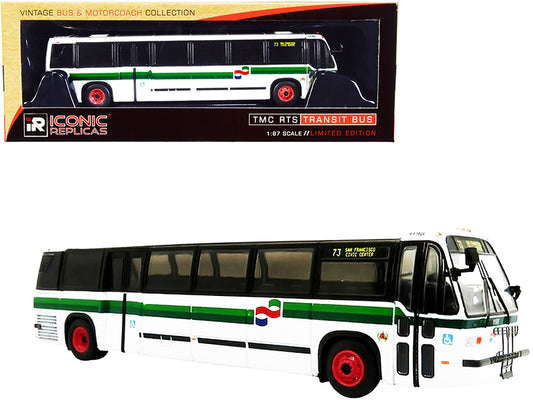 1999 tmc rts transit bus #73 san francisco civic center "golden gate transit" white with green stripes "the vintage bus & motorcoach collection" 1/87 (ho) diecast model