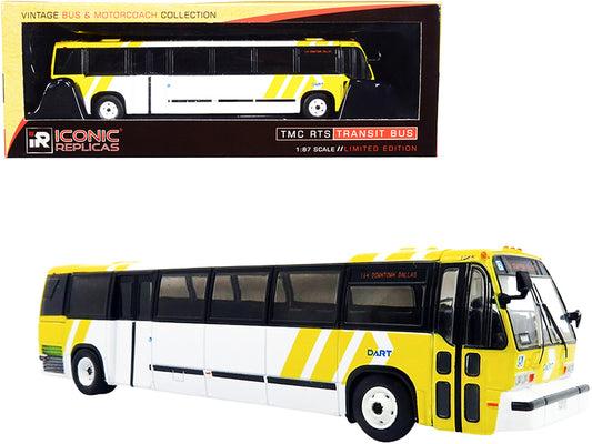 1999 tmc rts transit bus #164 downtown dallas "dart" white and yellow "the vintage bus & motorcoach collection" 1/87 (ho) diecast model