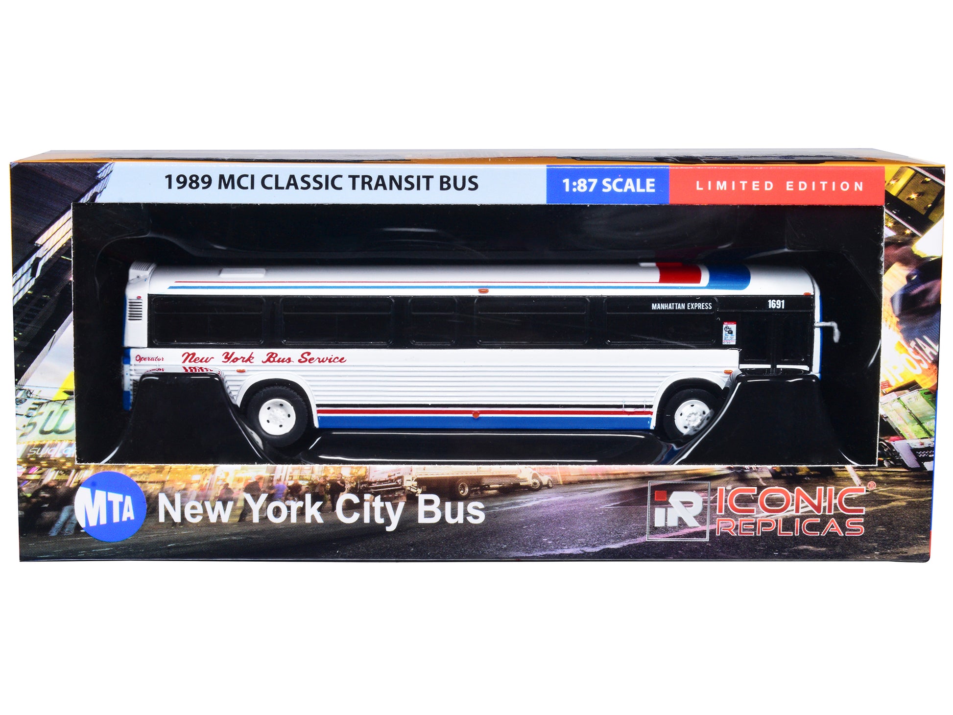 1989 mci classic new york manhattan express mta 1/87 diecast model