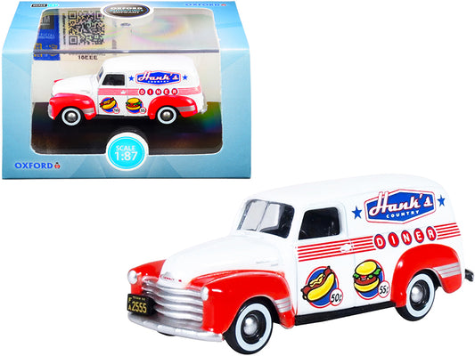 chevrolet panel truck "hanks country diner" white and red 1/87 (ho) scale diecast model car