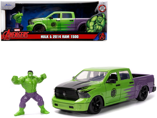 2014 ram 1500 pickup truck hulk diecast figure marvel avengers 1/24 model car