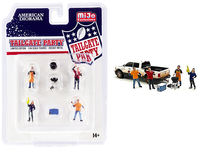 "tailgate party" diecast set of 6 pieces (4 figurines and 2 accessories) for 1/64 scale models