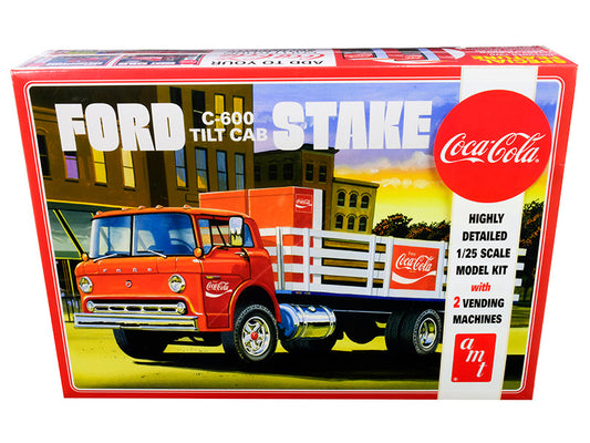 skill 3 model kit ford c600 stake bed truck with two \coca-cola\" vending machines 1/25 scale model