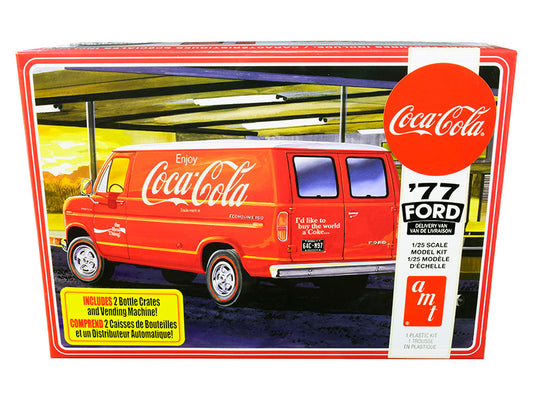 skill 3 model kit 1977 ford delivery van with 2 bottles crates and vending machine \coca-cola\" 1/25 scale model