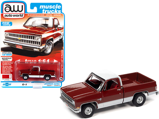 1981 chevrolet silverado 10 fleetside carmine red and white with red interior "muscle trucks" limited edition to 19504 pieces worldwide 1/64 diecast model car