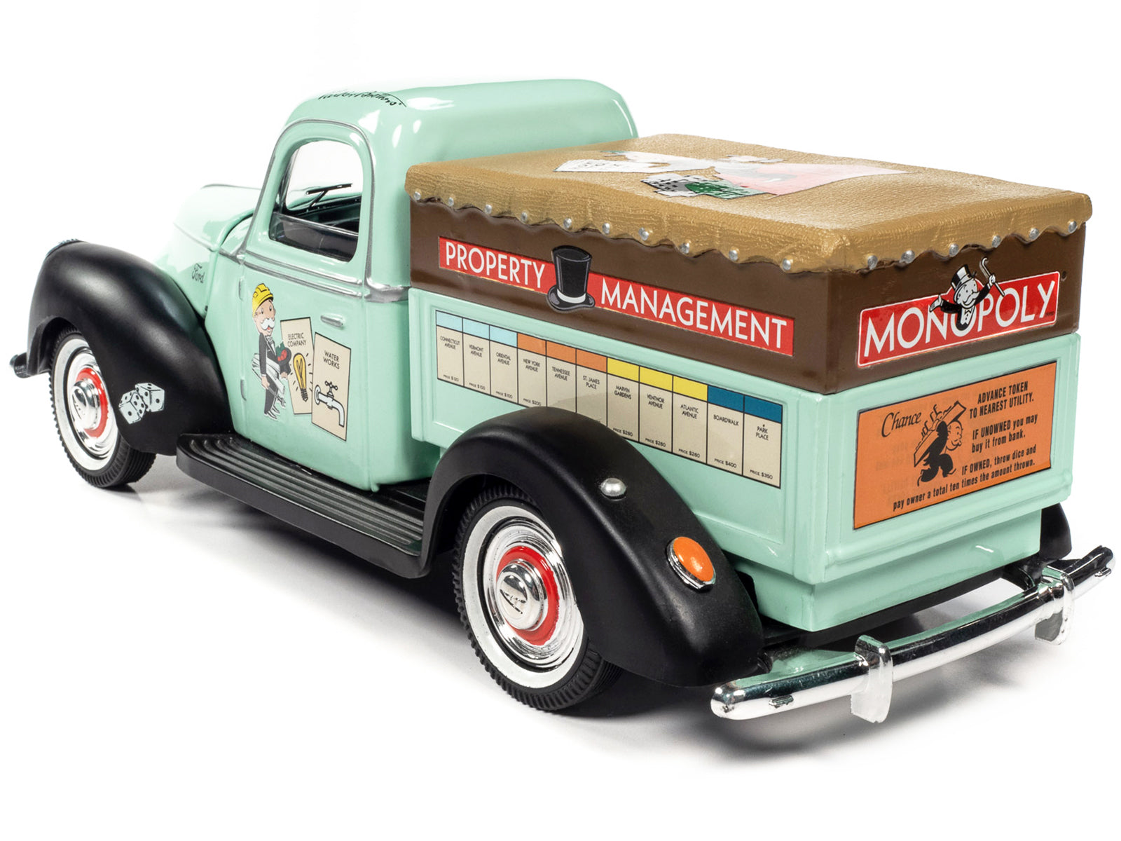 1940 ford pickup truck property management mr monopoly 1/18 diecast model car