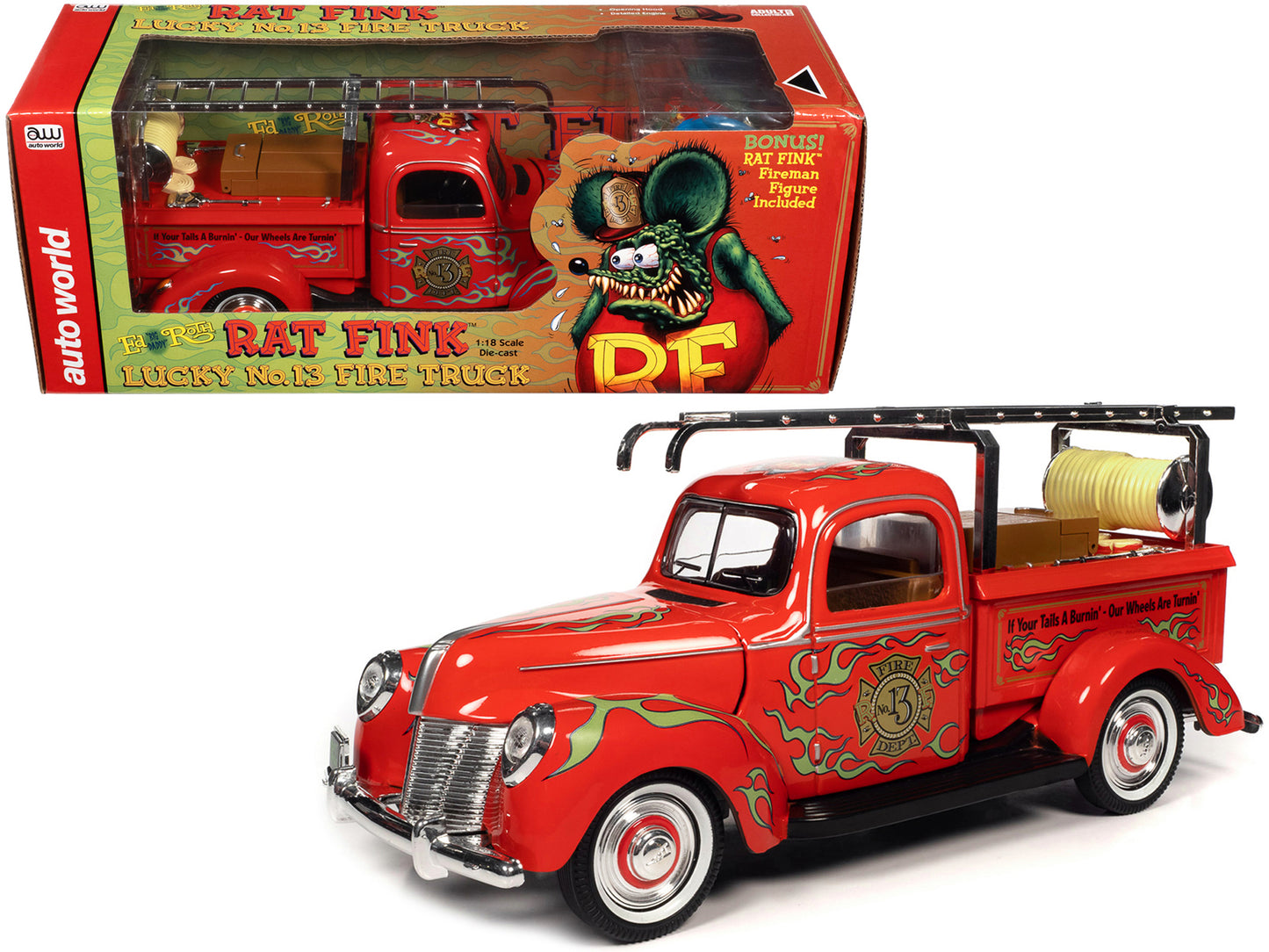 rat fink engine truck firefighter resin figure 1/18 diecast model car