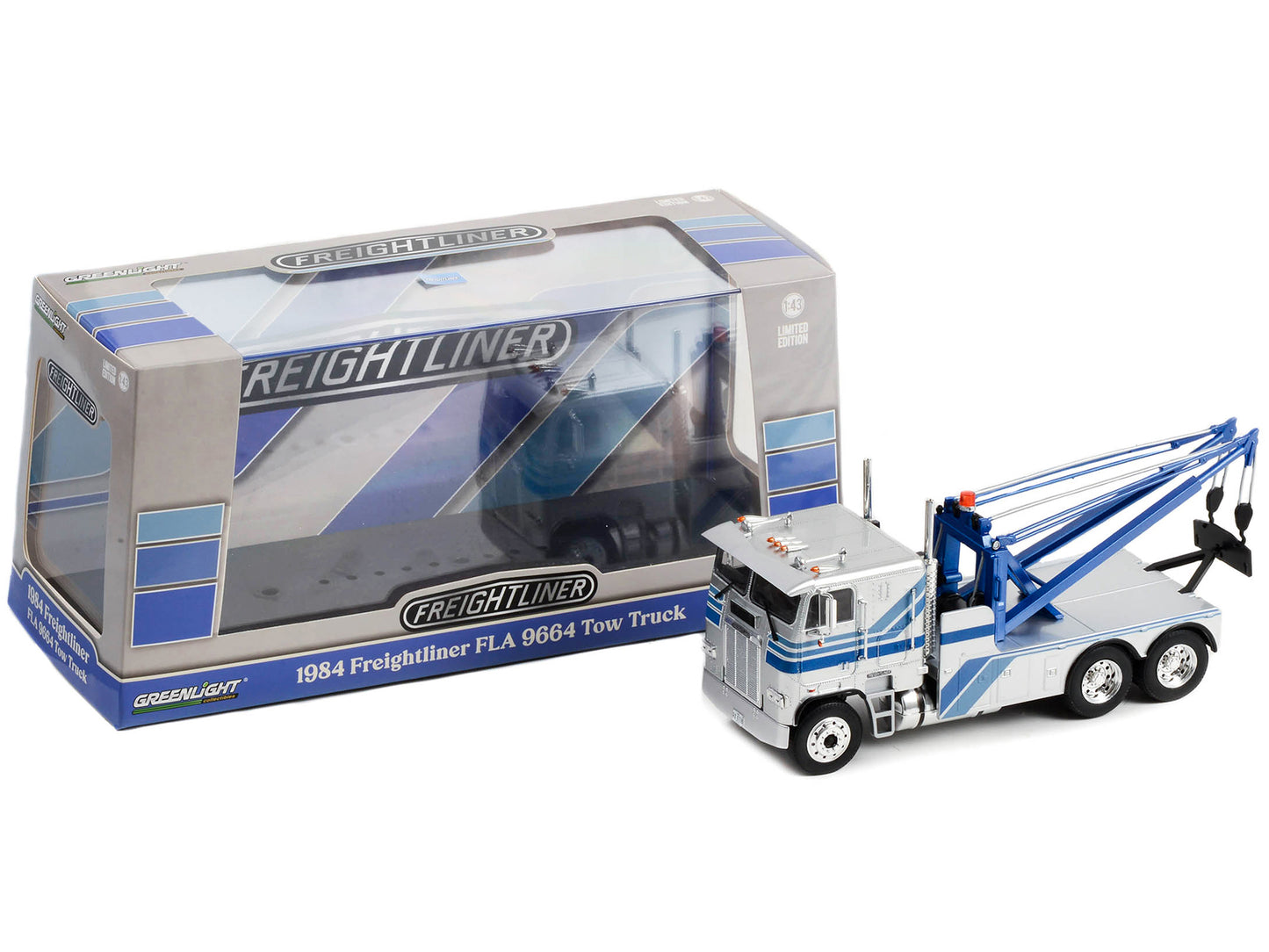 1984 freightliner fla 9664 tow truck with stripes 1/43 diecast model car