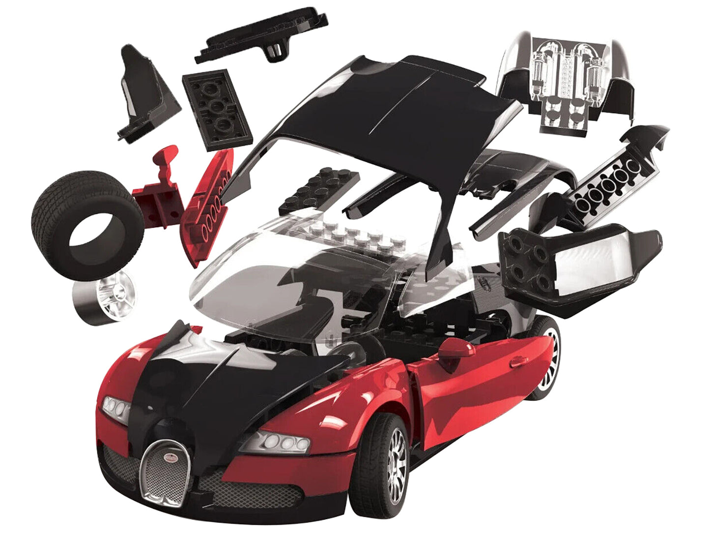 skill 1 model kit bugatti veyron red / black snap together model