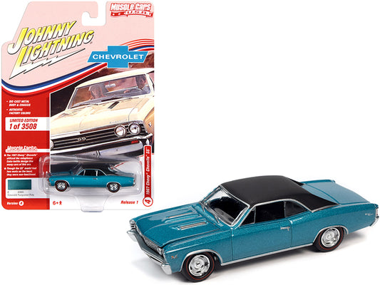1967 chevrolet chevelle ss emerald turquoise metallic with flat black top limited edition to 3508 pieces worldwide "muscle cars usa" series 1/64 diecast model car