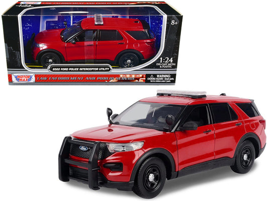 2022 ford police interceptor utility unmarked red 1/24 diecast model car
