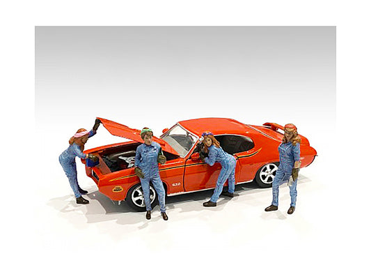 retro female mechanics figurines 4 piece set for 1/18 scale models