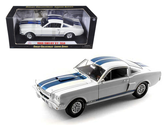1966 ford mustang shelby gt350 white with blue stripes 1/18 diecast model car