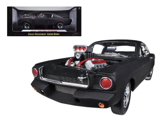 1965 ford shelby mustang gt350r with racing engine matt black 1/18 diecast car model