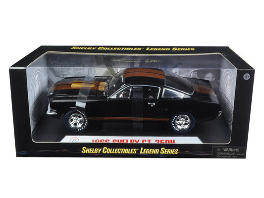 1966 ford mustang shelby gt 350 \hertz\" black with gold stripes and racing wheels 1/18 diecast model car