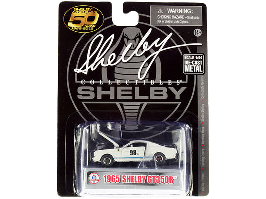 1965 ford mustang shelby gt350r #98b "terlingua racing team" white with blue stripes "shelby american 50 years" (1962-2012) 1/64 diecast model car